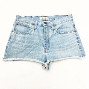 Madewell Relaxed Denim Short Button Fly Light Wash Jeans Frayed Hem Size 28